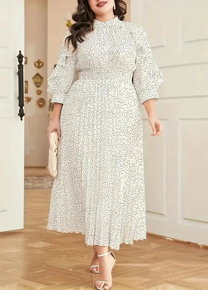 White dress with black polka dots for curvy women 44 Dress Tailor