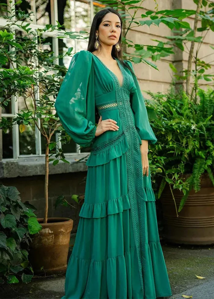 Bohemian chic wedding dress Vert / S Dress Tailor