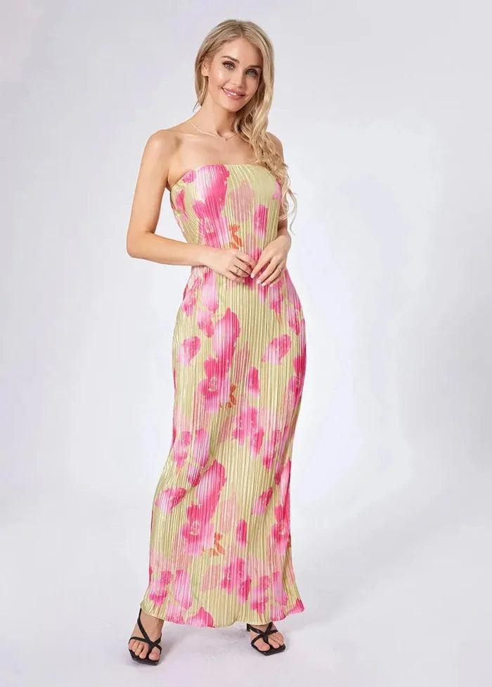 Floral pleated strapless dress Dress Tailor