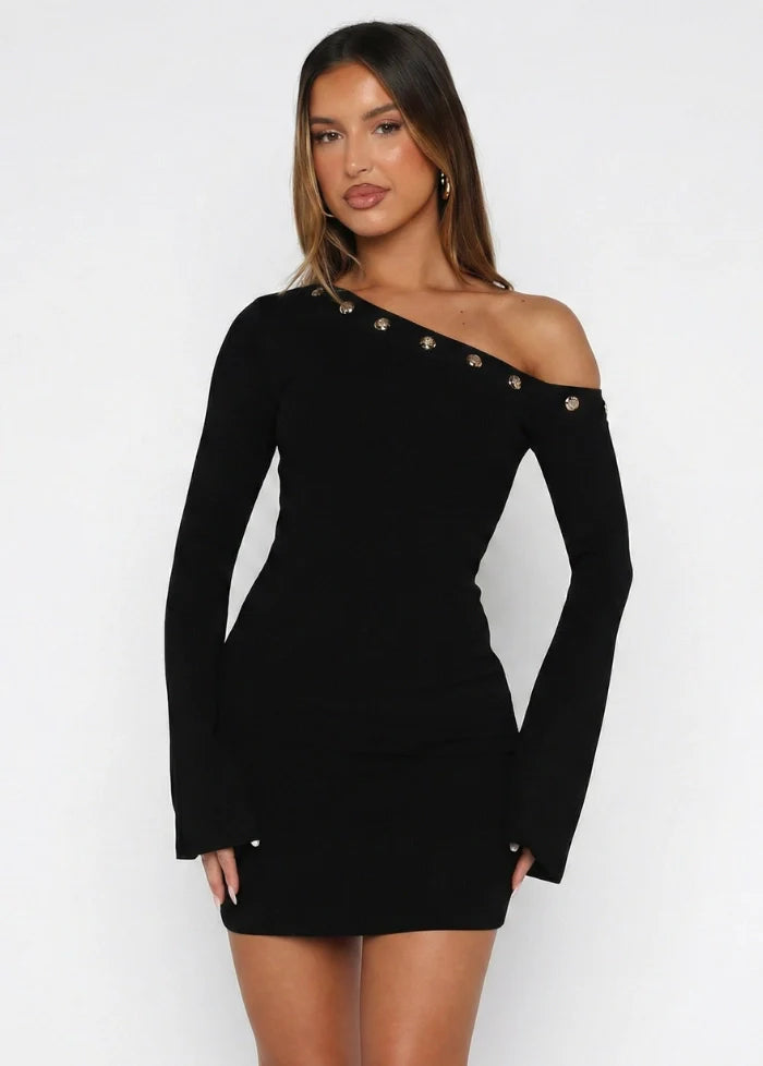 Black mini dress with off-the-shoulder design Dress Tailor