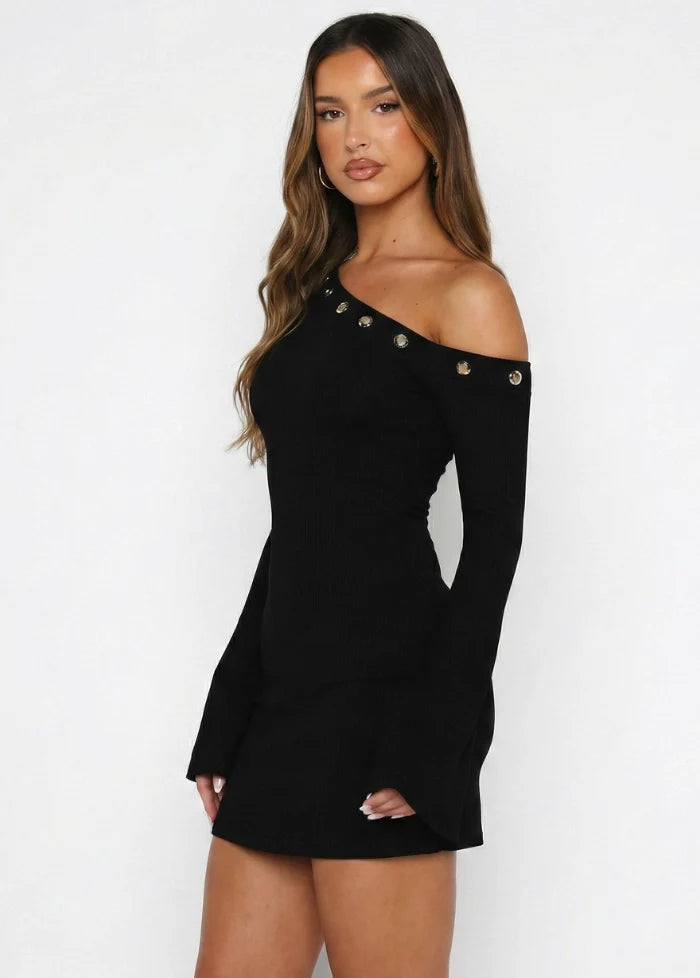 Black mini dress with off-the-shoulder design Dress Tailor