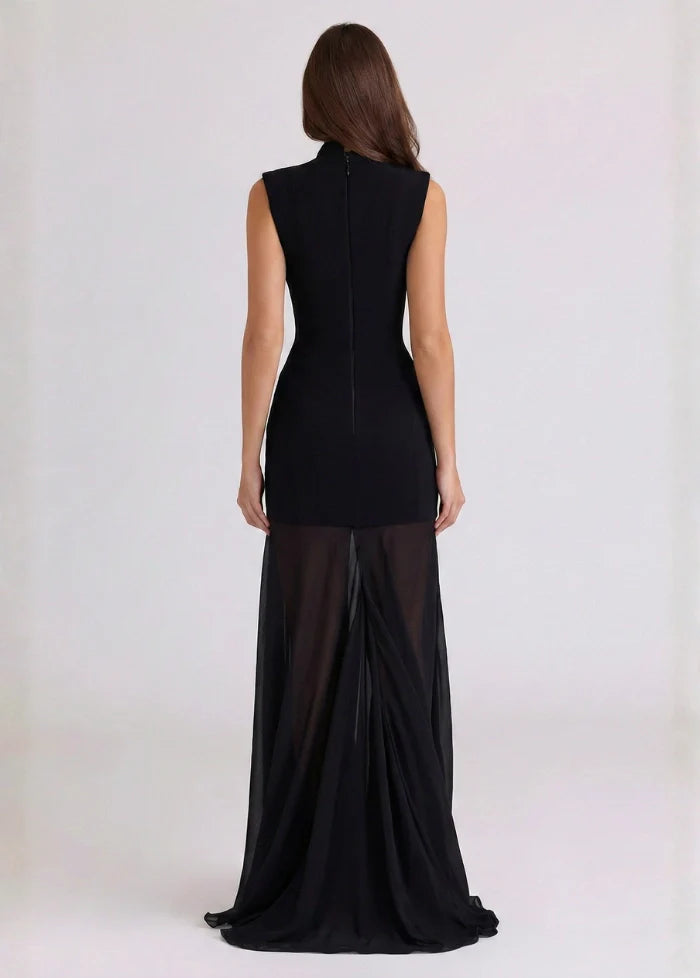 Black night gown featuring tulle detail Dress Tailor