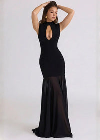 Black night gown featuring tulle detail Dress Tailor