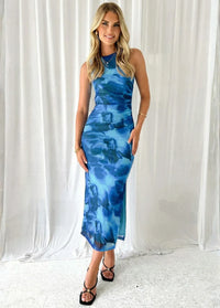Blue floral print dress without sleeves Dress Tailor