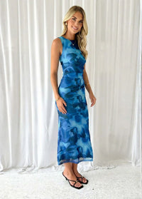 Blue floral print dress without sleeves Dress Tailor