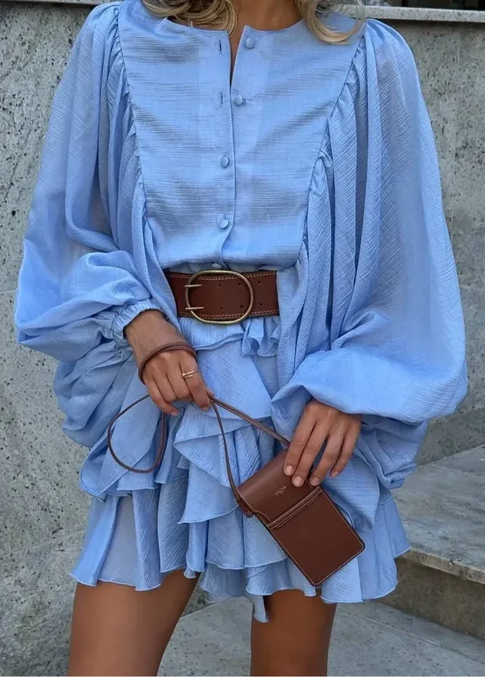 Blue ruffled dress Dress Tailor
