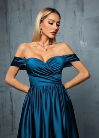 Blue satin off-shoulder ball gown dress Dress Tailor