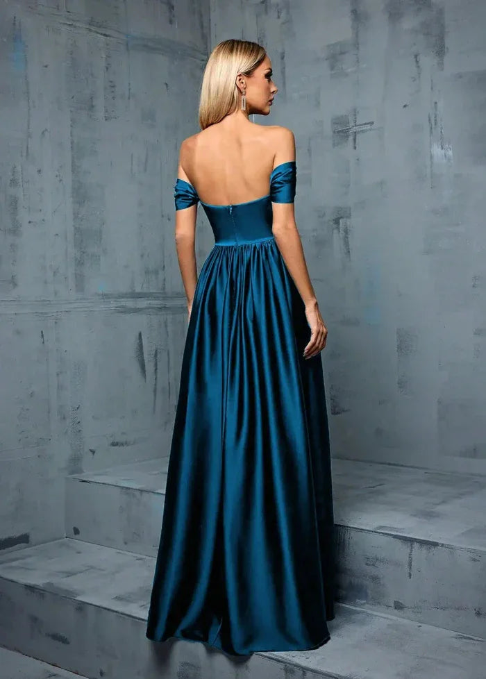 Blue satin off-shoulder ball gown dress Dress Tailor