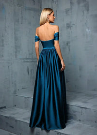 Blue satin off-shoulder ball gown dress Dress Tailor
