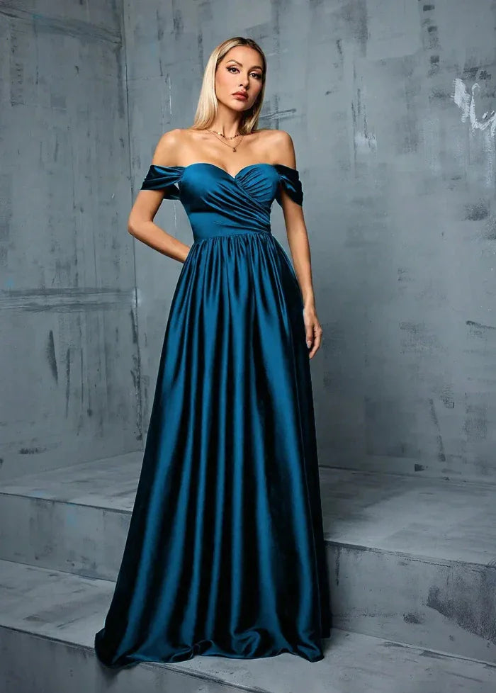 Blue satin off-shoulder ball gown dress Dress Tailor