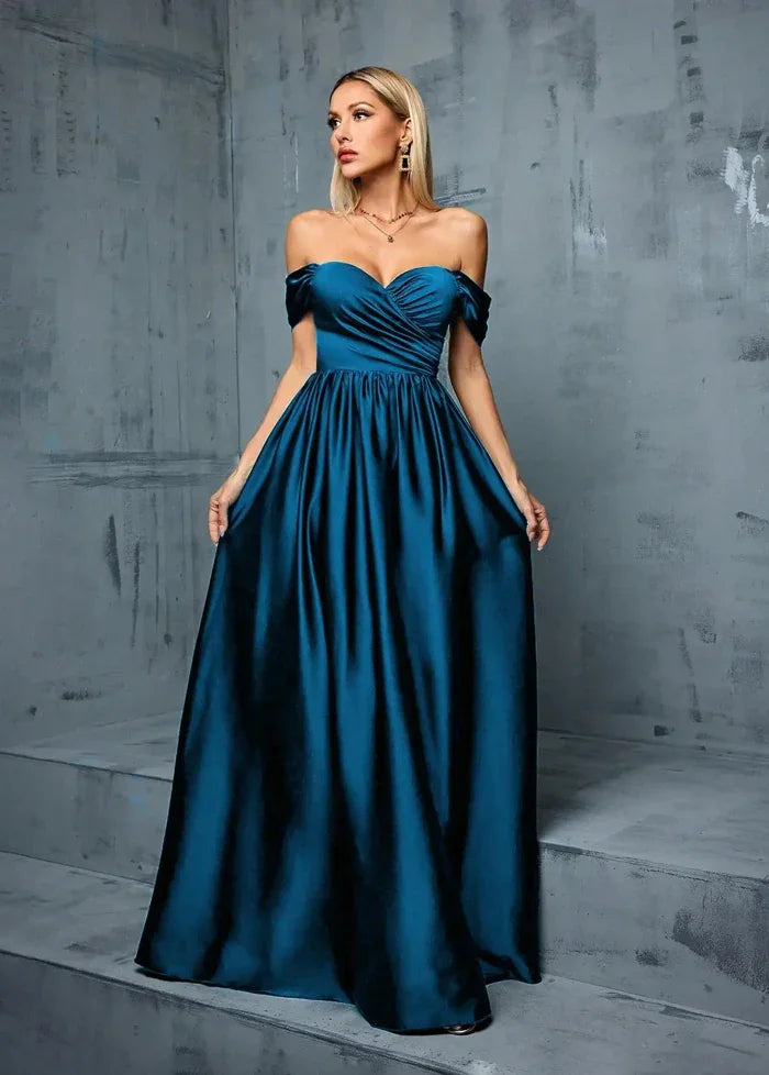 Blue satin off-shoulder ball gown dress S Dress Tailor