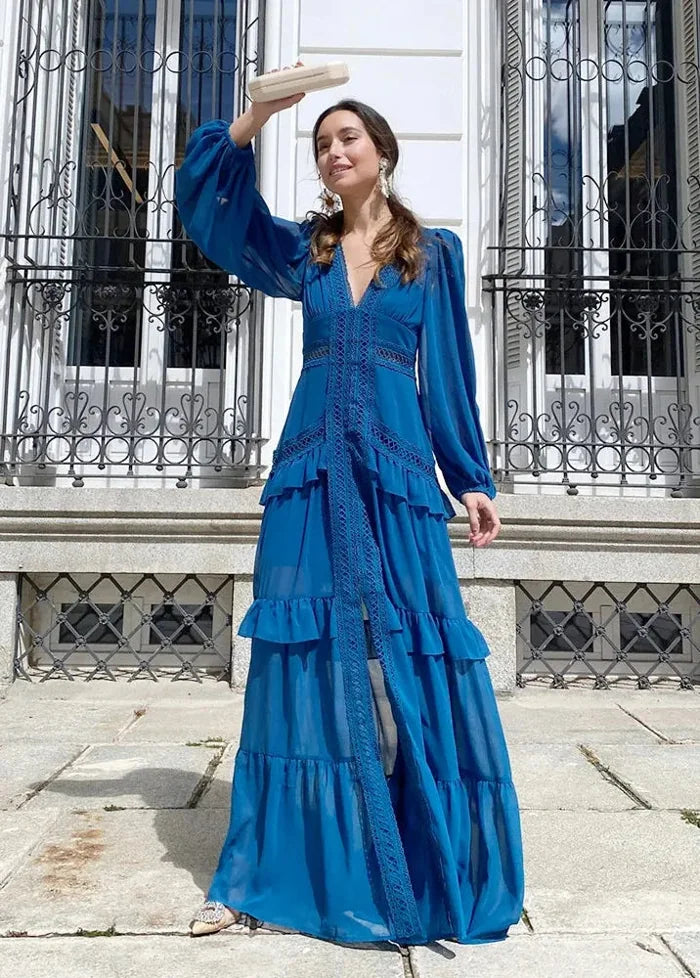 Bohemian chic wedding dress Bleu / S Dress Tailor
