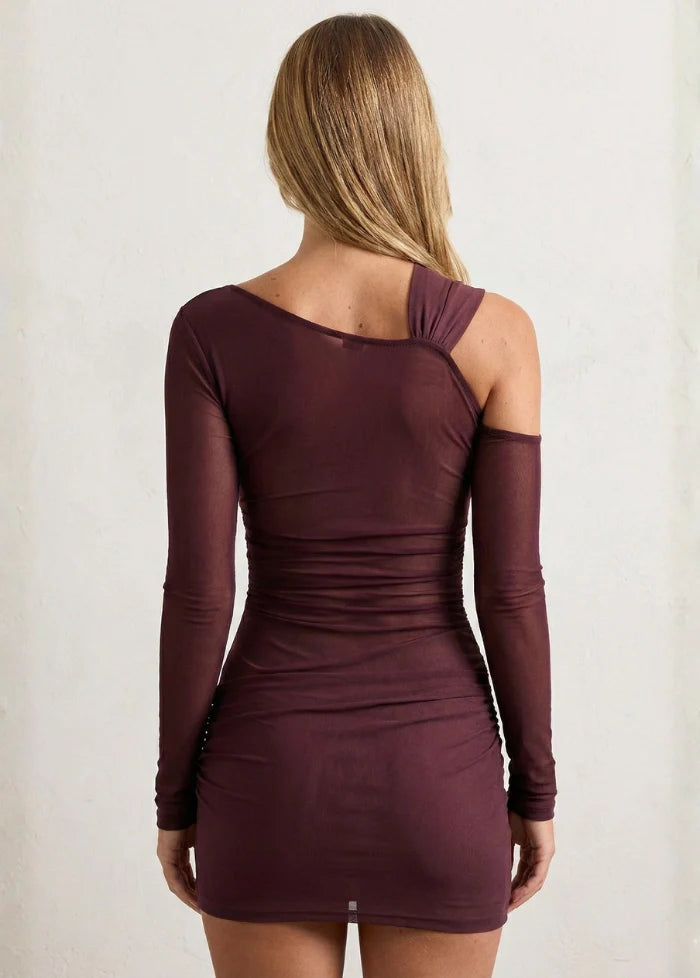 Brown mini dress with asymmetrical design Dress Tailor