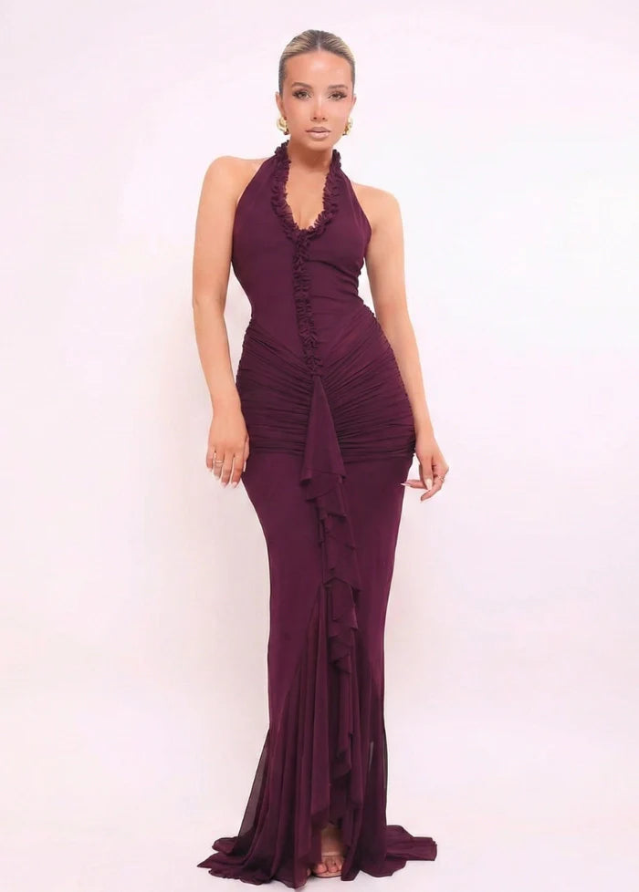 Burgundy evening gown with draping Dress Tailor