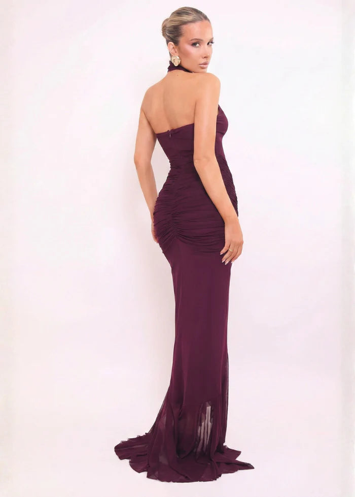 Burgundy evening gown with draping Dress Tailor