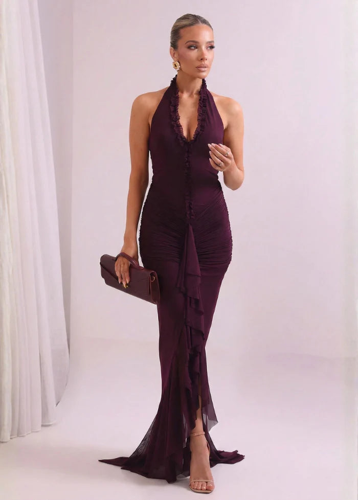 Burgundy evening gown with draping Dress Tailor