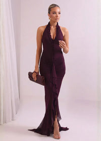 Burgundy evening gown with draping Dress Tailor