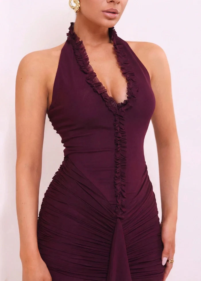 Burgundy evening gown with draping Dress Tailor