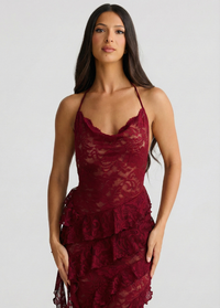 Burgundy lacy gown Dress Tailor