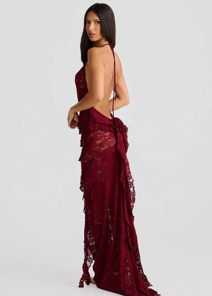 Burgundy lacy gown Dress Tailor