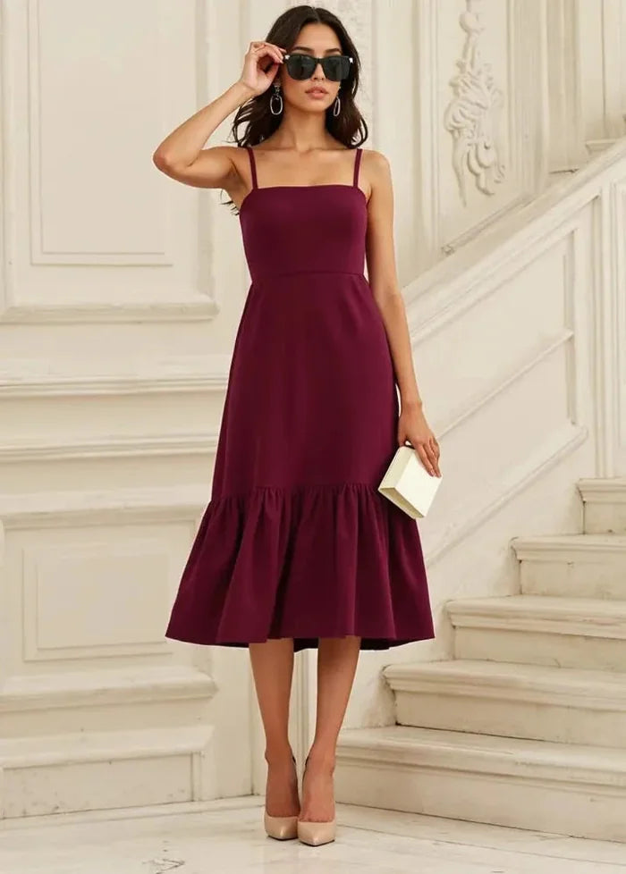 Burgundy mid-length dress S Dress Tailor