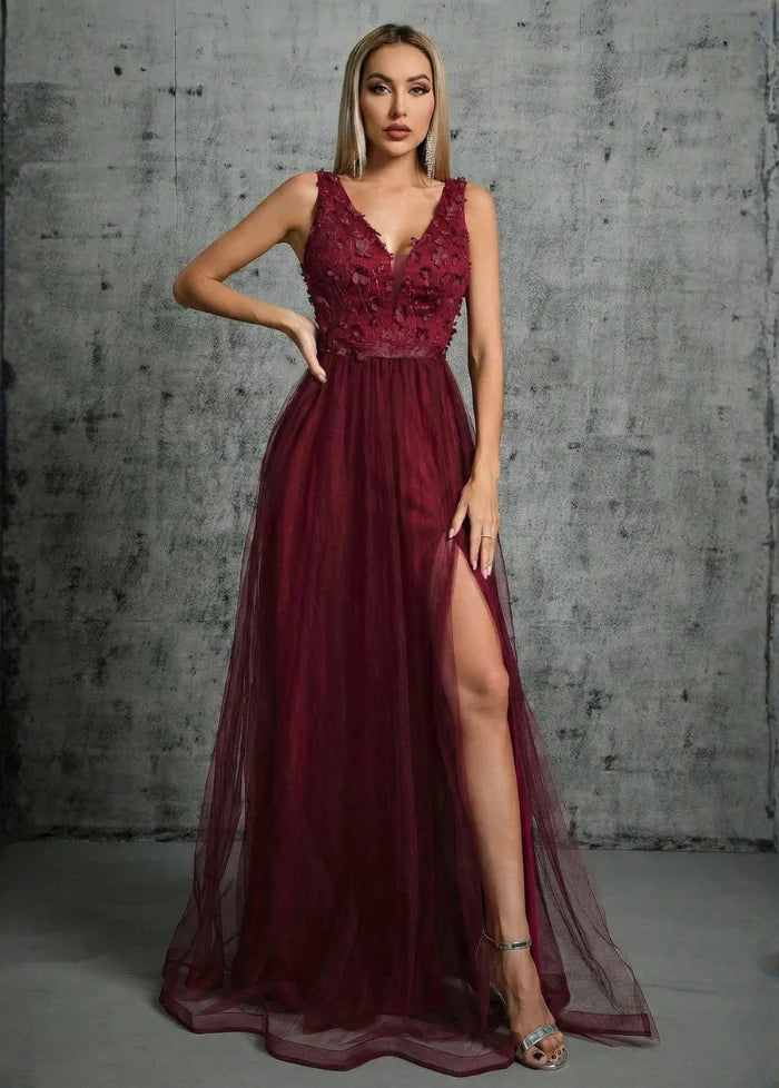 Burgundy tulle evening dress Dress Tailor