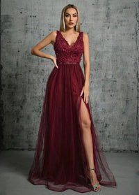 Burgundy tulle evening dress Dress Tailor