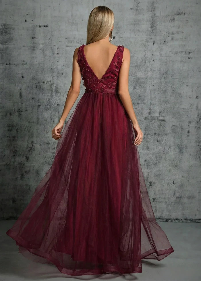 Burgundy tulle evening dress Dress Tailor