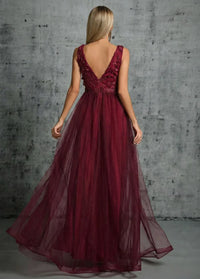 Burgundy tulle evening dress Dress Tailor