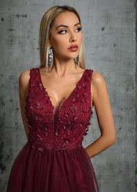 Burgundy tulle evening dress Dress Tailor