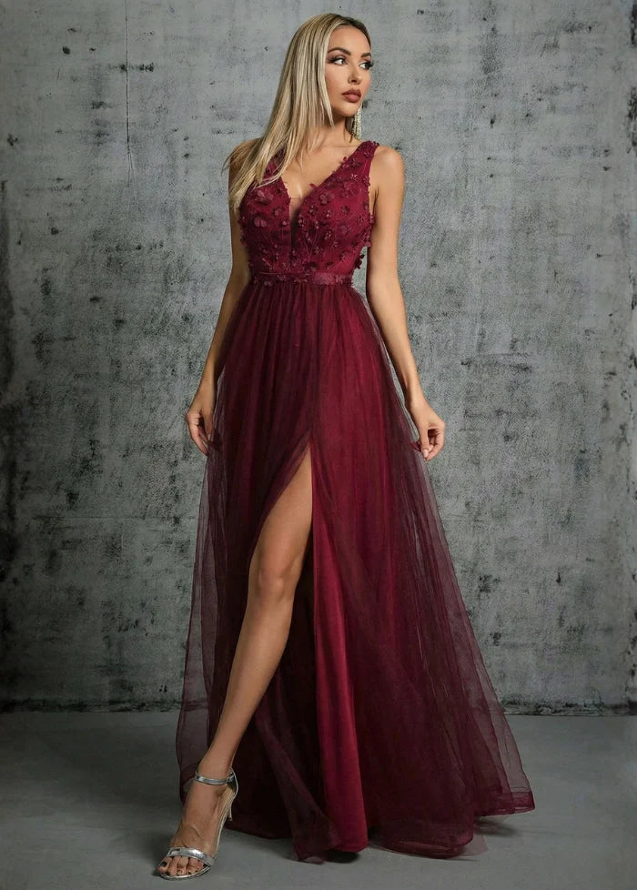 Burgundy tulle evening dress Dress Tailor