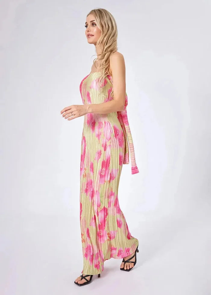 Floral pleated strapless dress Dress Tailor