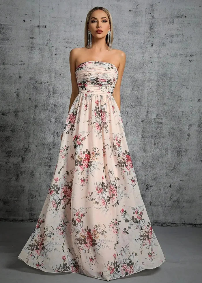Floral strapless maxi dress S Dress Tailor