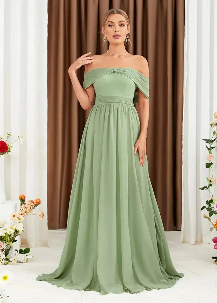 Green off-shoulder ball gown S Dress Tailor