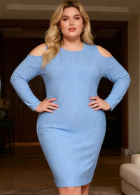 Long sleeve blue plus size dress 46 Dress Tailor