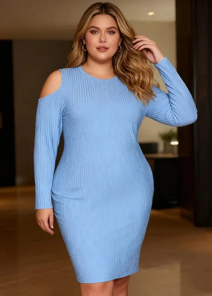 Long sleeve blue plus size dress Dress Tailor