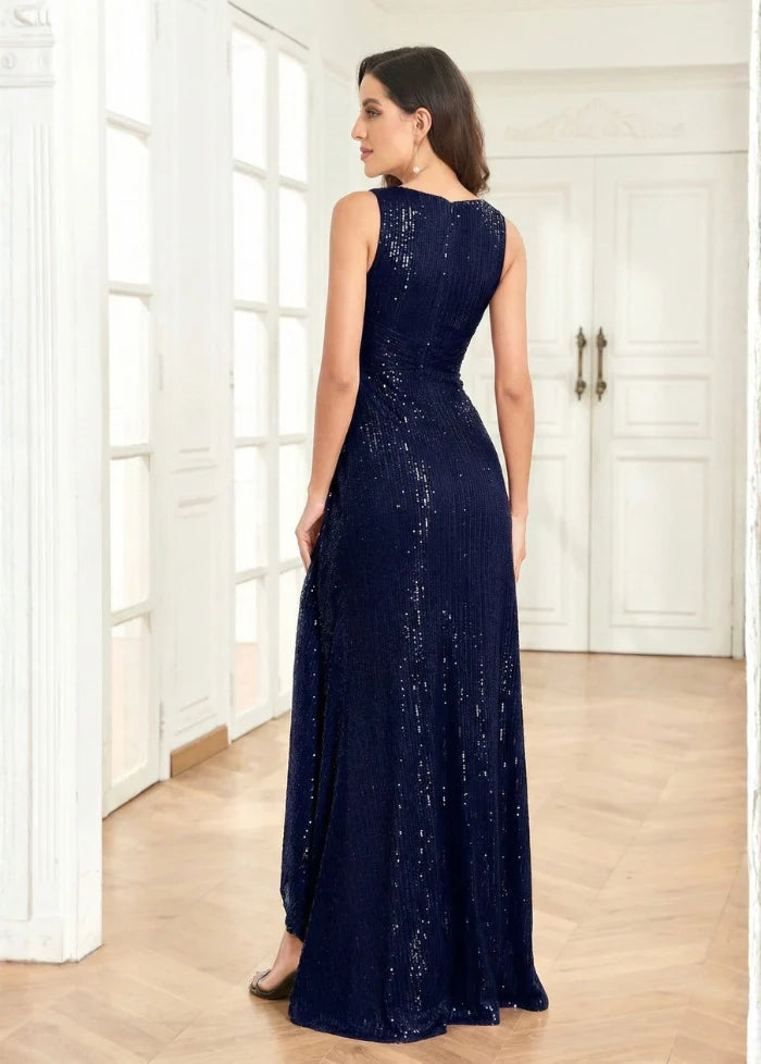 Midnight blue slit dress with sequins Dress Tailor