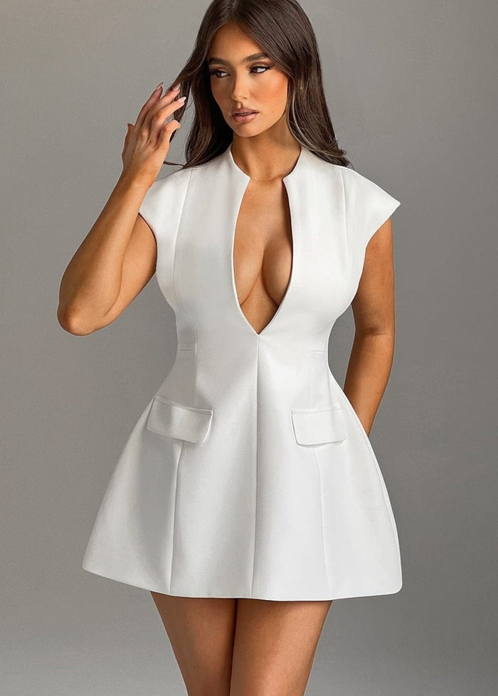 Mini dress with plunging neckline Blanc / S Dress Tailor