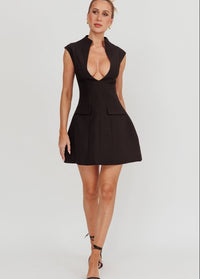 Mini dress with plunging neckline Noir / S Dress Tailor