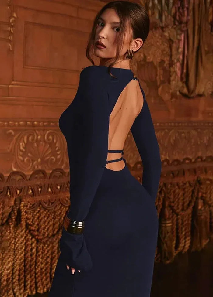 Navy blue long sleeve dress Dress Tailor