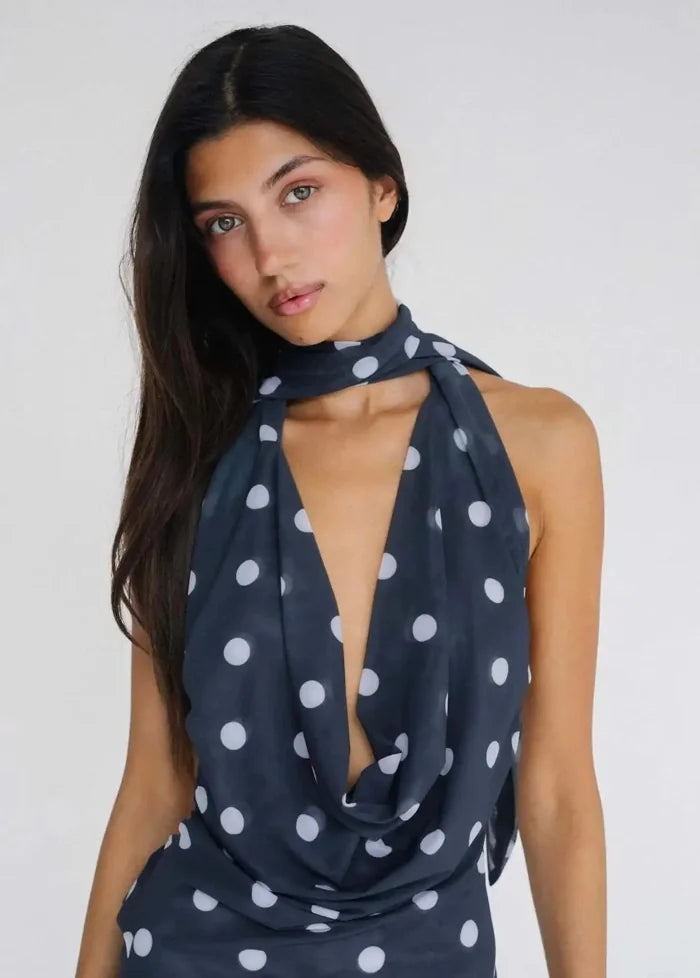 Navy blue polka dot dress Dress Tailor