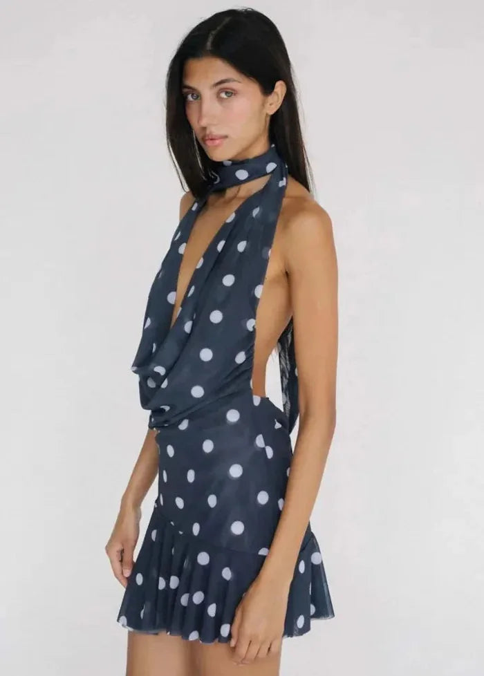 Navy blue polka dot dress Dress Tailor