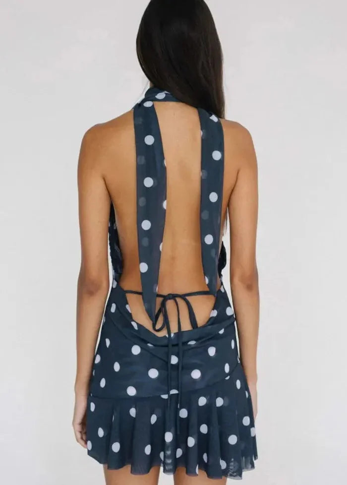Navy blue polka dot dress Dress Tailor