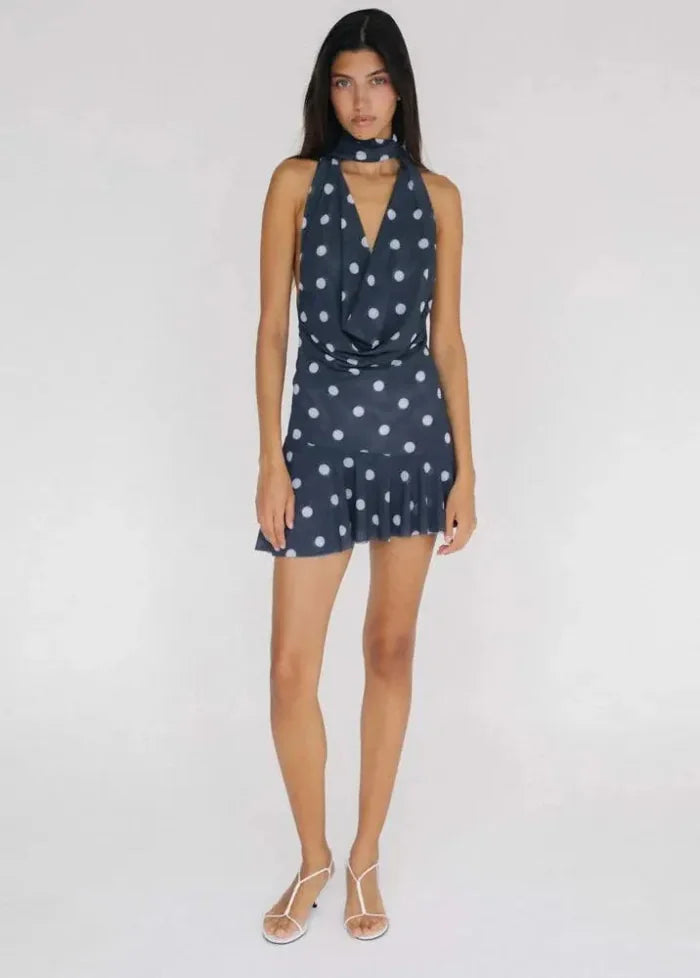 Navy blue polka dot dress Dress Tailor