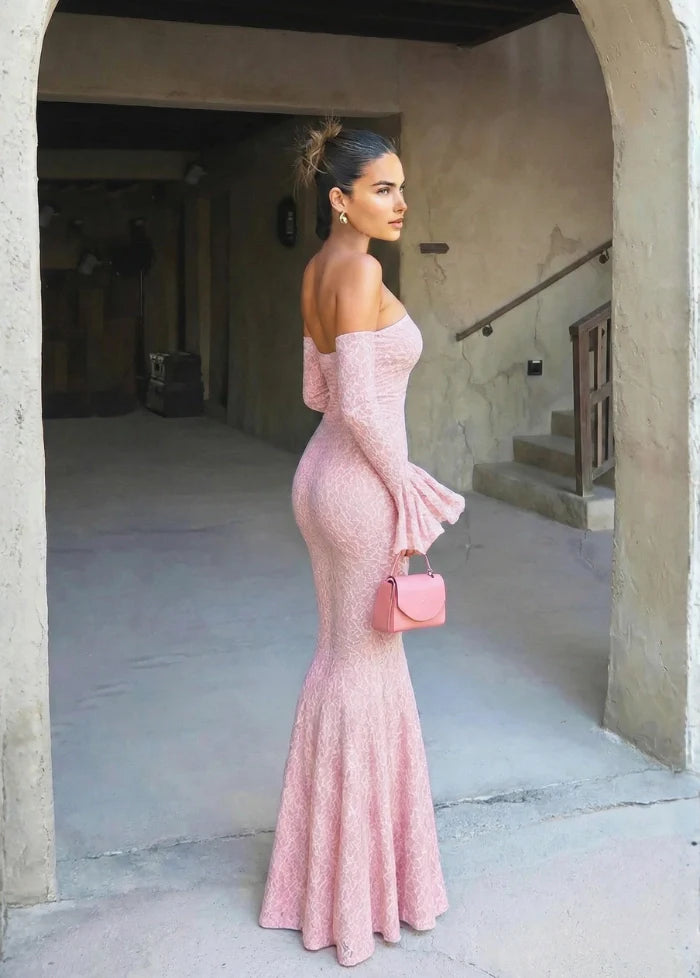 Pink lace fishtail gown Dress Tailor