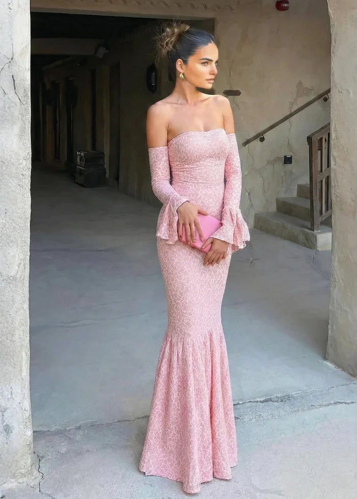 Pink lace fishtail gown Dress Tailor