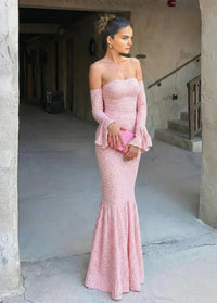 Pink lace fishtail gown Dress Tailor