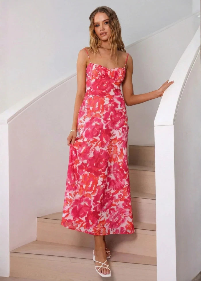 Pink maxi dress with pattern Dress Tailor