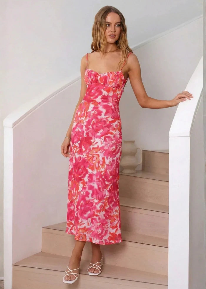 Pink maxi dress with pattern Dress Tailor