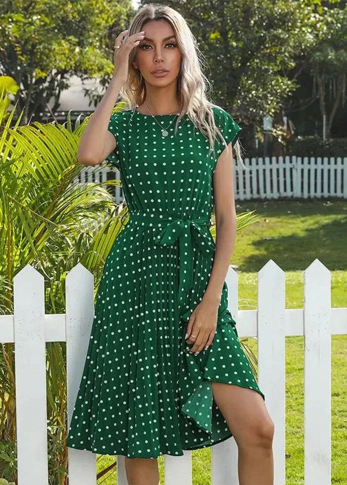 Polka dot midi dress Vert / S Dress Tailor